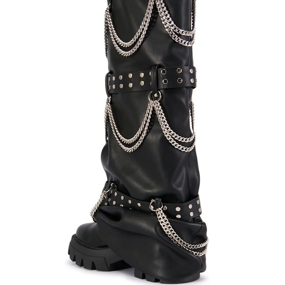 "DEMON HUNTER" Black Chain-Embellished Ankle Boots - Picture 5 of 6